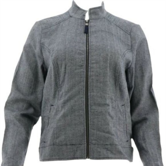 NWT LIZ CLAIBORNE NY HERRINGBONE NAVY ZIP JACKET 8 - Picture 2 of 11